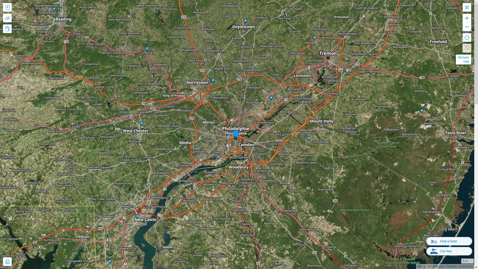 Philadelphia Pennsylvania Highway and Road Map with Satellite View